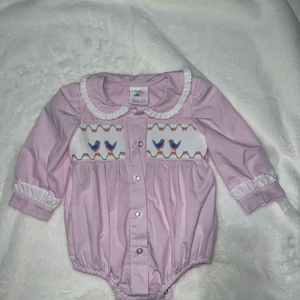 Sweet Pink Bodysuit with Embroidered Birds